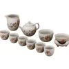 The celadon tea set includes a teapot, fair cup, tea cups, tea bowls, tea saucers, and an orange blossom branch painted beige gift box Item Picture